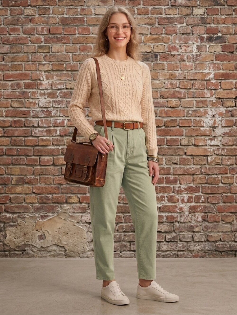 Daniel Hechter Vintage Sage Green Front Pleat Tapered Trousers Cotton High Rise